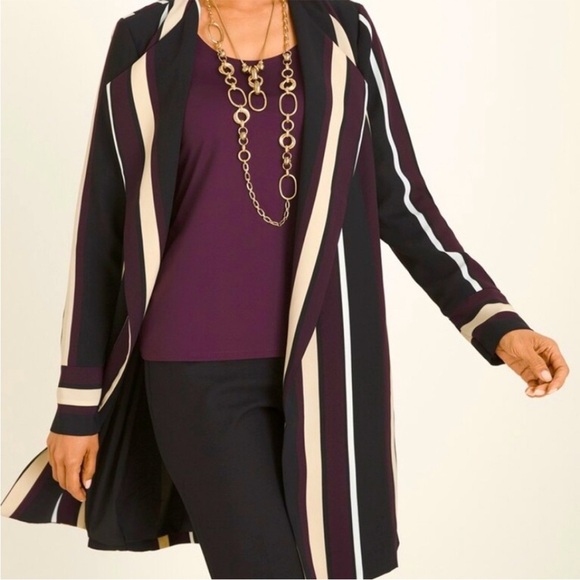 Chicos Striped Long Open Front Jacket Womens Size1P US 8/10 Medium Petite NWT - Picture 2 of 11